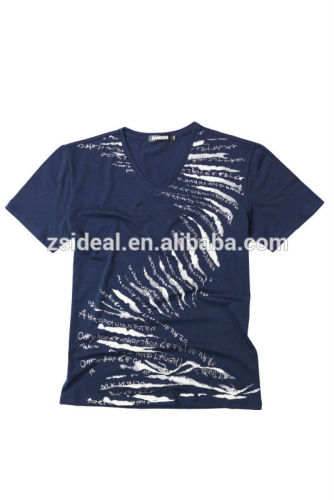 Foil printing v-neck fashion cotton spandex t-shirt