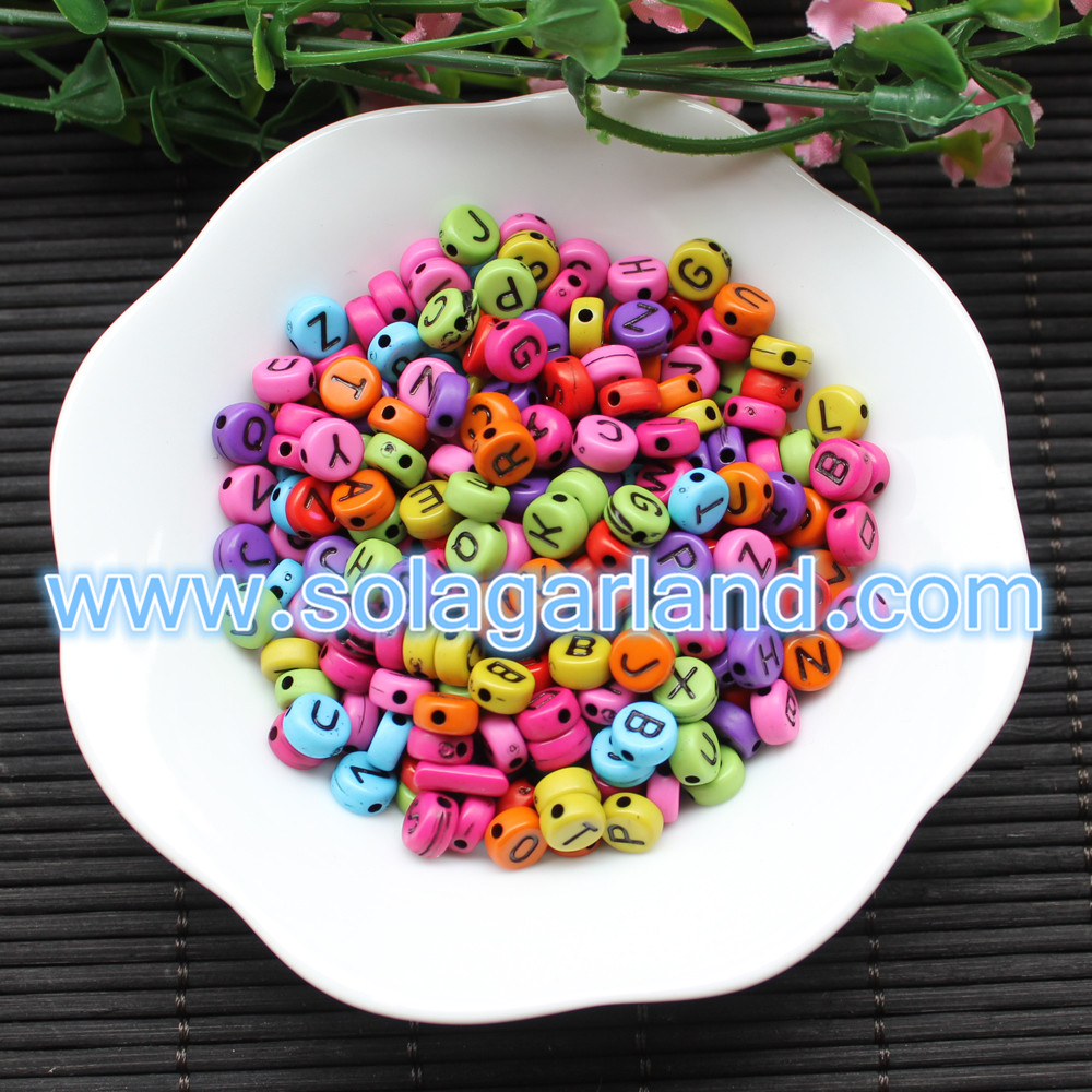 7MM Acrylic Plastic Coin Round Letter Beads