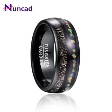 2019 8mm Width Men's Ring Imitation Vermiculite Opal Granules Fully Polished Electroplated Black Dome Tungsten Carbide Ring