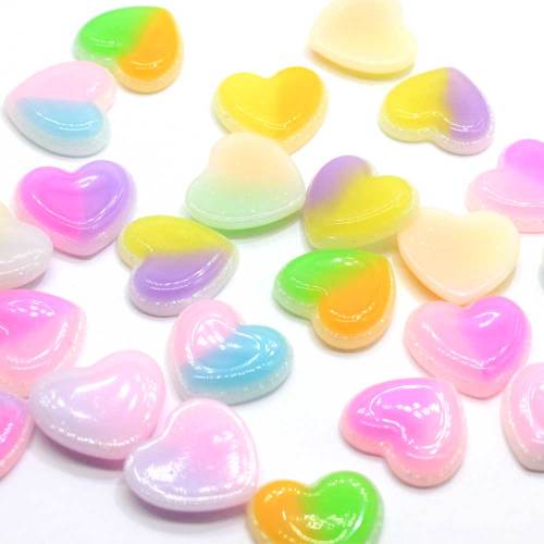 New Lovely Two-tone Color Glitter Heart Resin Flatback Cabochons Embellishments For Phone Case Scrapbooking DIY Craft