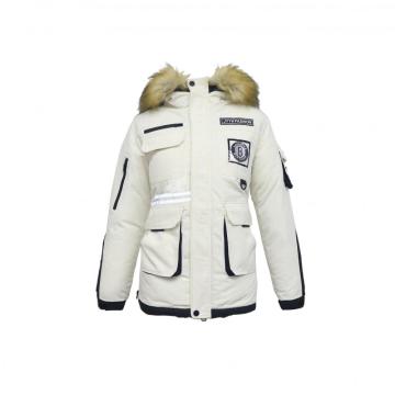 Ladies` long jacket with detachable fur collar