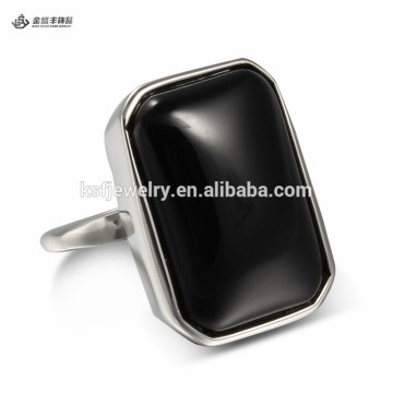 Trendy Stainless Steel Mens Square Band Ring with Black Stone Wholesale