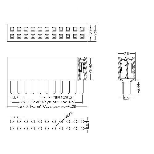 1.27 mm Female Header Dual Row Straight Type 1.27 mm Female Header Dual Row Straight Type