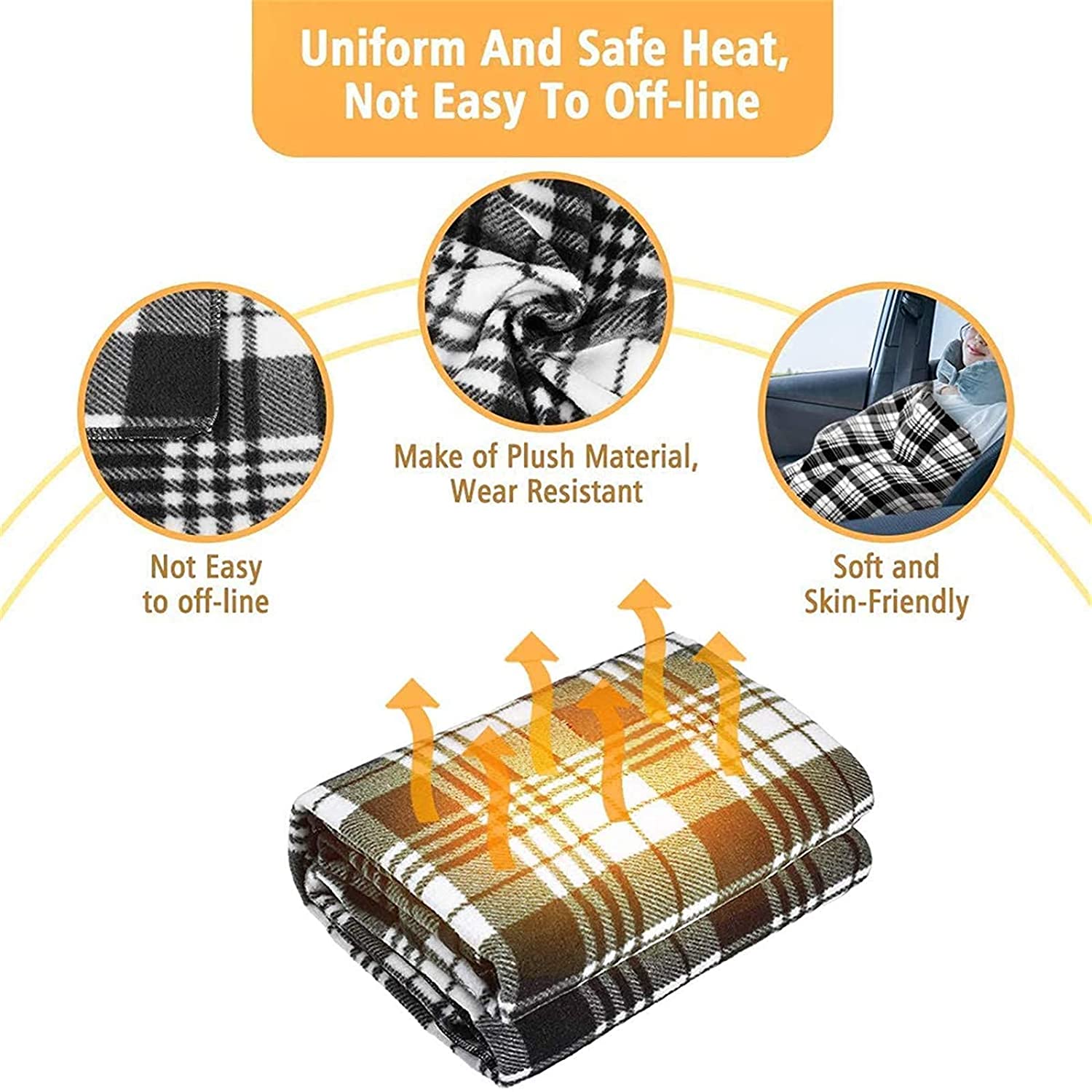 Electric Car Blanket- 12 Volt Heated Car Blanket with Temperature Controller Travel Electric Blanket for Cars and RVs