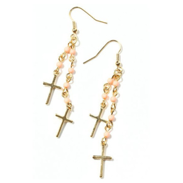Double cross drop earring ball drop earring with gold chaine