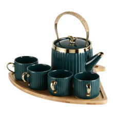 Modern Design Ceramic Coffee Cups & Teacups with Wooden Plates