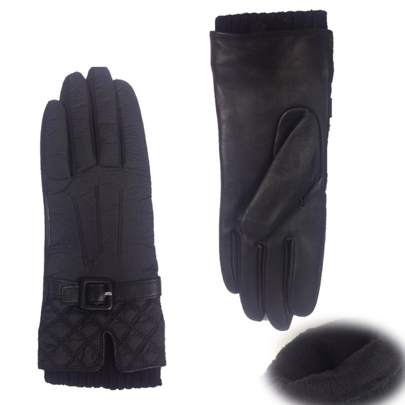 Lgamw17lk 04 Black Leather Nylon Knitted Cuff