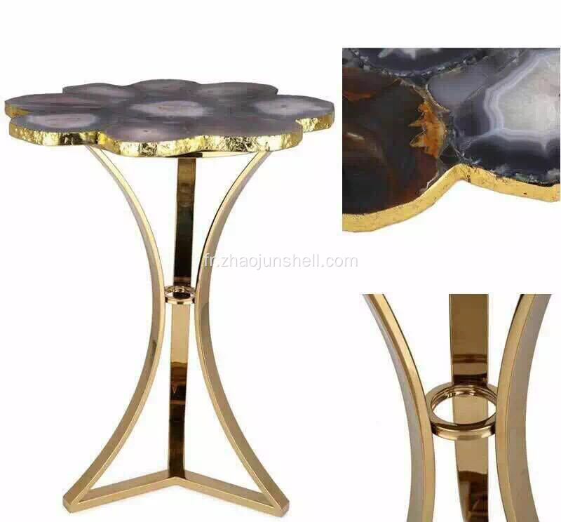 Table basse couleur naturelle agate coverd CANOSA d’or inox