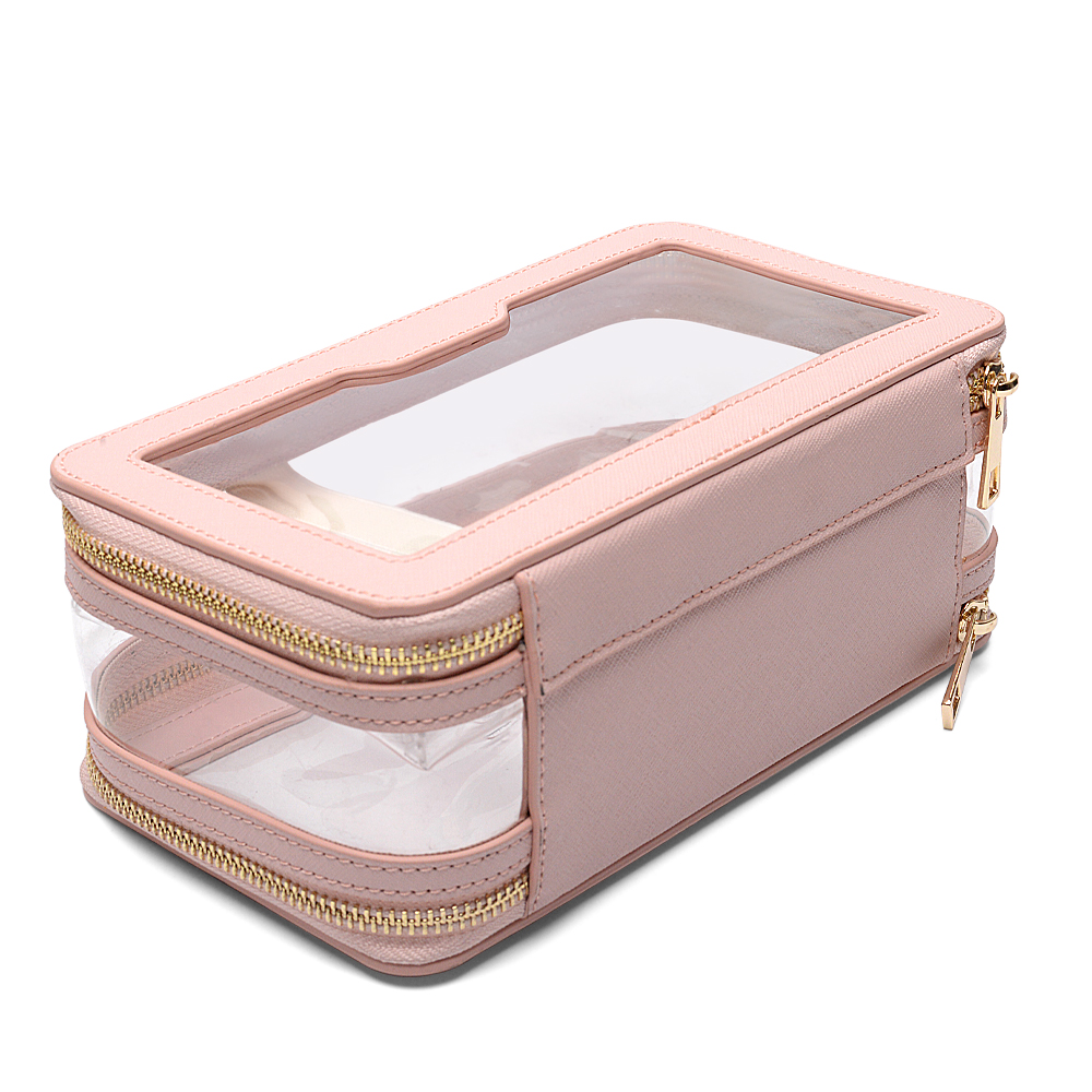 Belleza de cuero ysure fácil transportar bolsa cosmética transparente