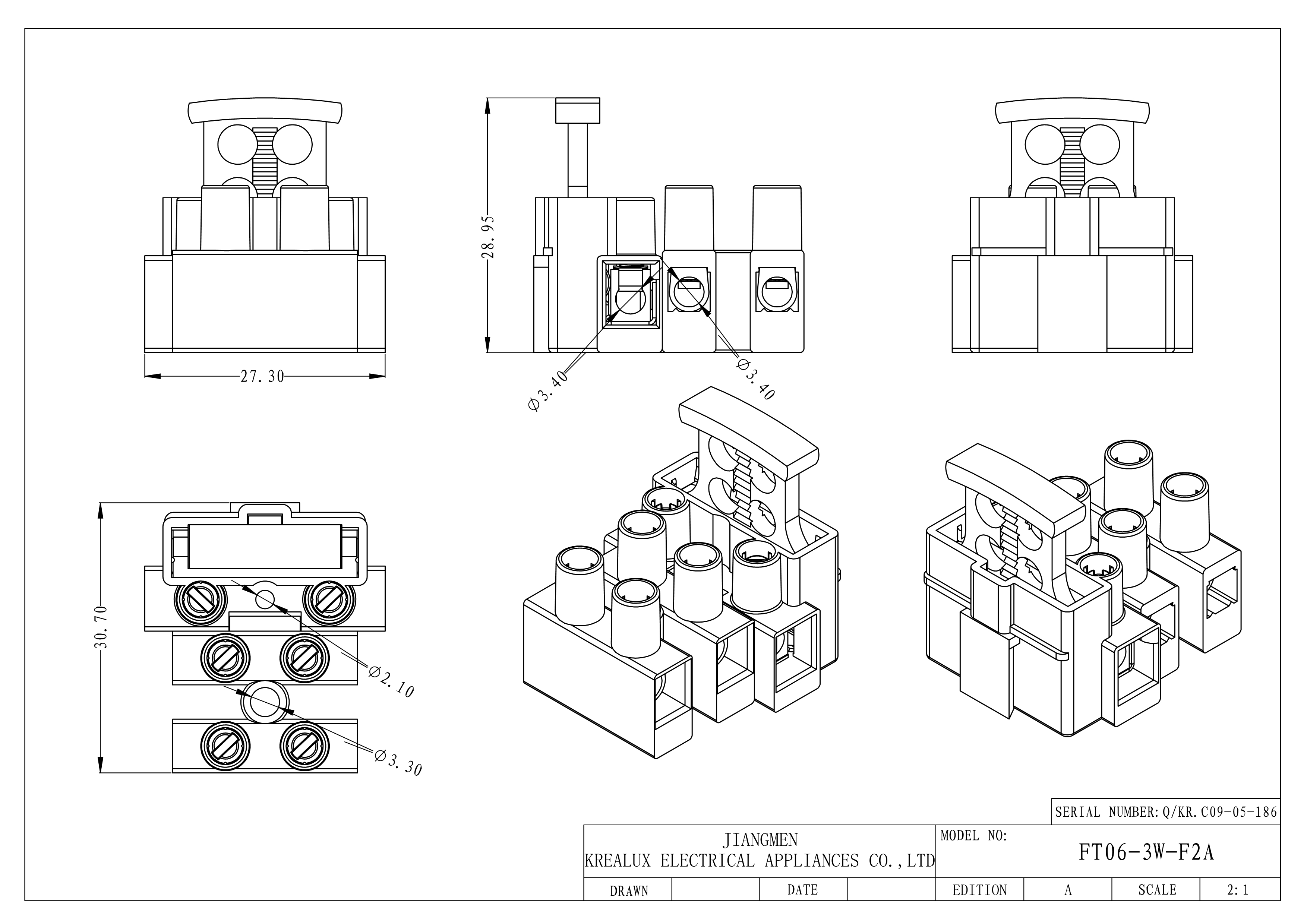 3 Poles Wire Protector Terminal Blocks