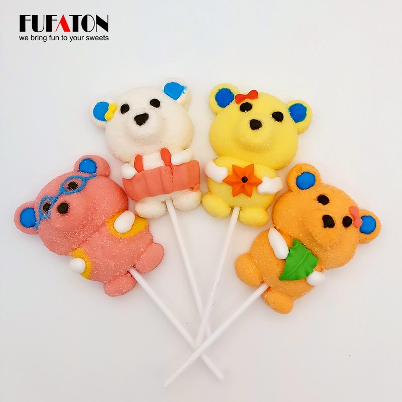 Handmade Teddy Bear Marshmallow Lollipops Candy, High Quality Handmade