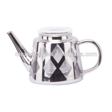 Borosilicate glass tea pot with plating silver silver tea set.