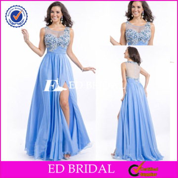 Custom Made Illusion Neckline Sleeveless Split Beading Chiffon Pictures Of Party Dresses