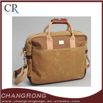 Wholesale Waxed Canvas Leather Briefcase With Cotton Webbing Strap