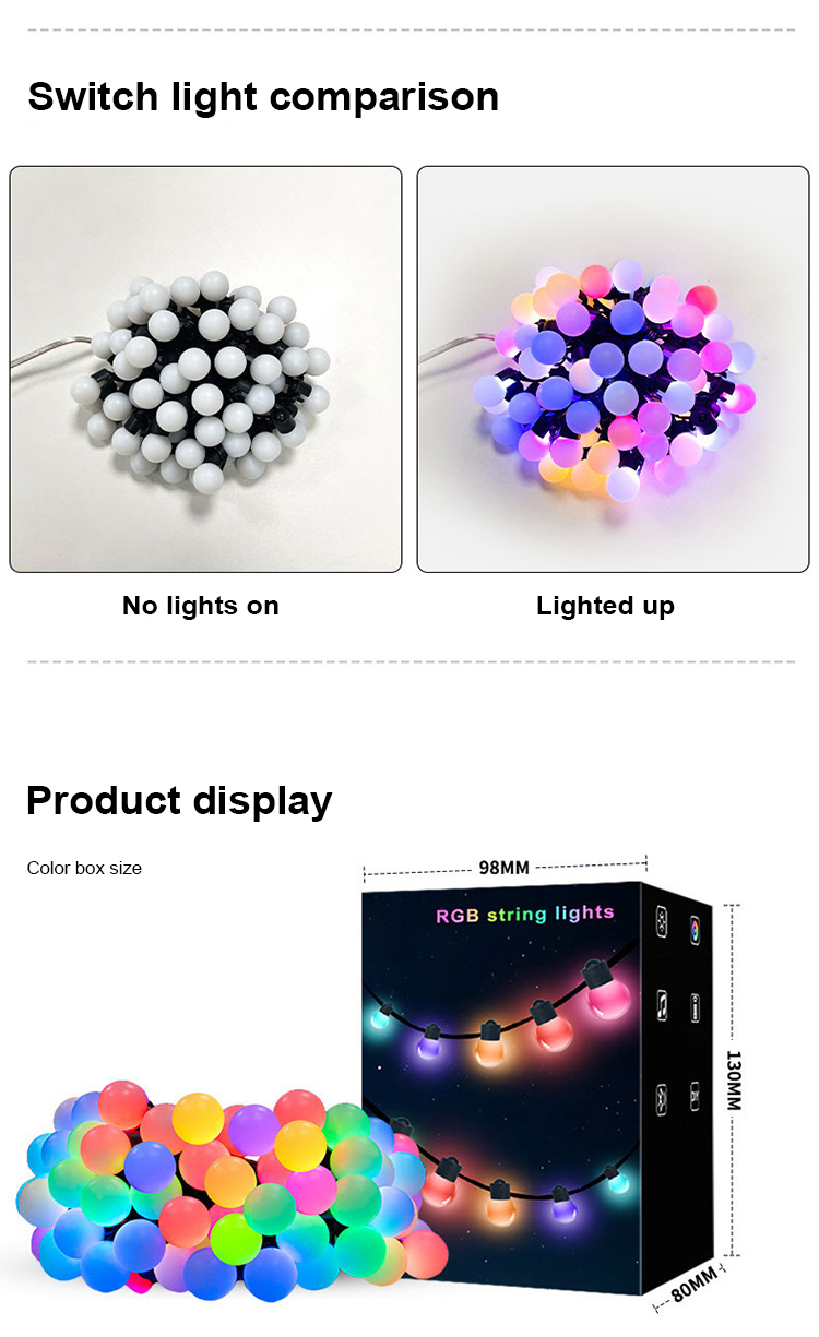 Smart Light App Control Outdoor RGB Solar Powered String Light LED Christmas Light String