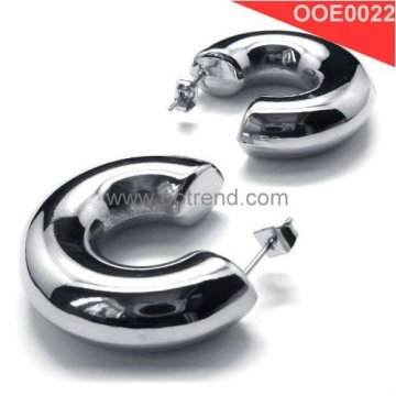 C shaped shiny polished stainless steel stud earrings