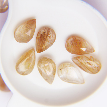 Natural Pear Shaped Rose Cut Golden Rutilated Crystal