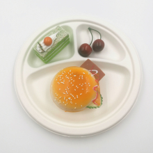 9"3- compartment Sugarcane Plate disposable Biodegradable