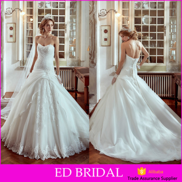 Ball Gown Strapless Lace Trim Organza Bridal Wedding Gown Bridal