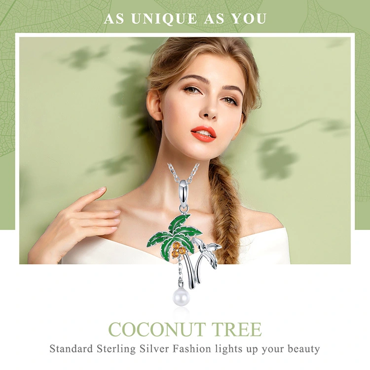 Silver Jewelry Summer Collection Genuine Coconut Tree Women Pendant Necklaces