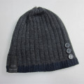 Men Navy Acrylic Beanie With Buttons