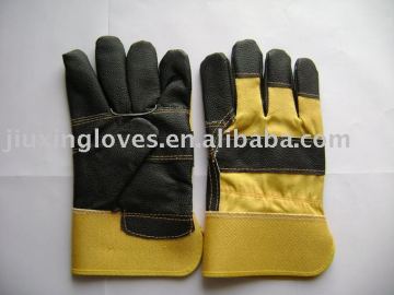 Dark color furniture leather glove with patched palm