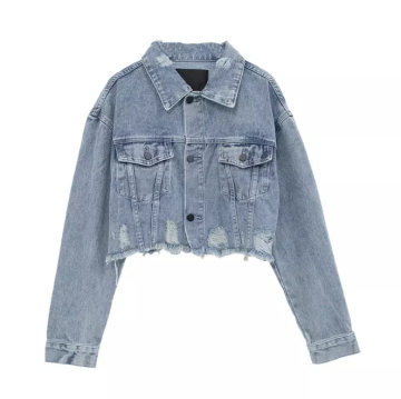 Distressed Rhinestone Rpiied Denim Women Jackets