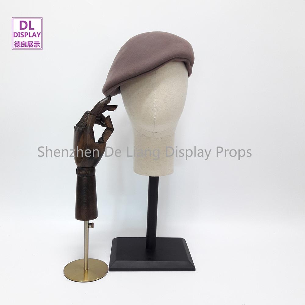 NEW DL170721 Grey linen fabric egg head mannequin for window display hat sunglass fabric torso with black wooden square bases