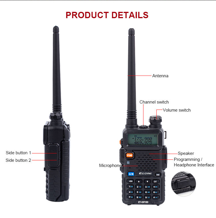 ECOME ET-UV100 Restaurante 5W Waki ​​Waki ​​Toki 5km Handy Walkie Talkie Radio