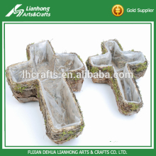 Home ornament cross shape bark handmade flower pot