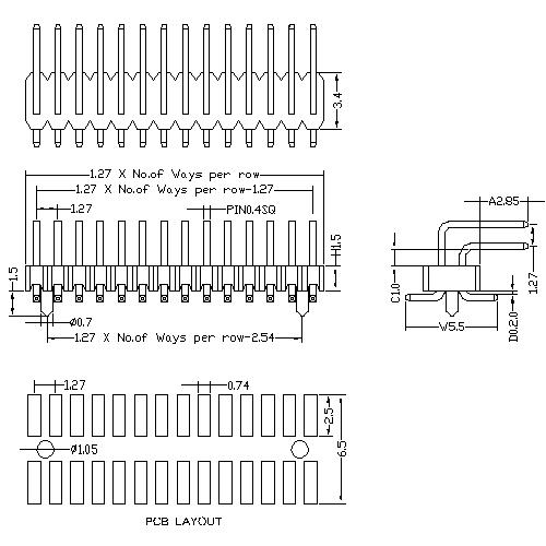 1.27 mm Pin Header Dual Row Angle SMT Type H1.5