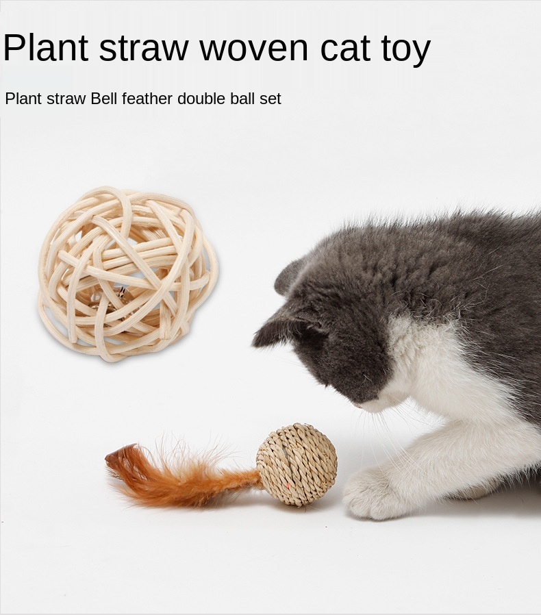 Spot Wholesale Cross-Border  Cat Plant Straw Bell Double Ball Vine Bal Play with Cat Zihi Toy Ball Cat Toy