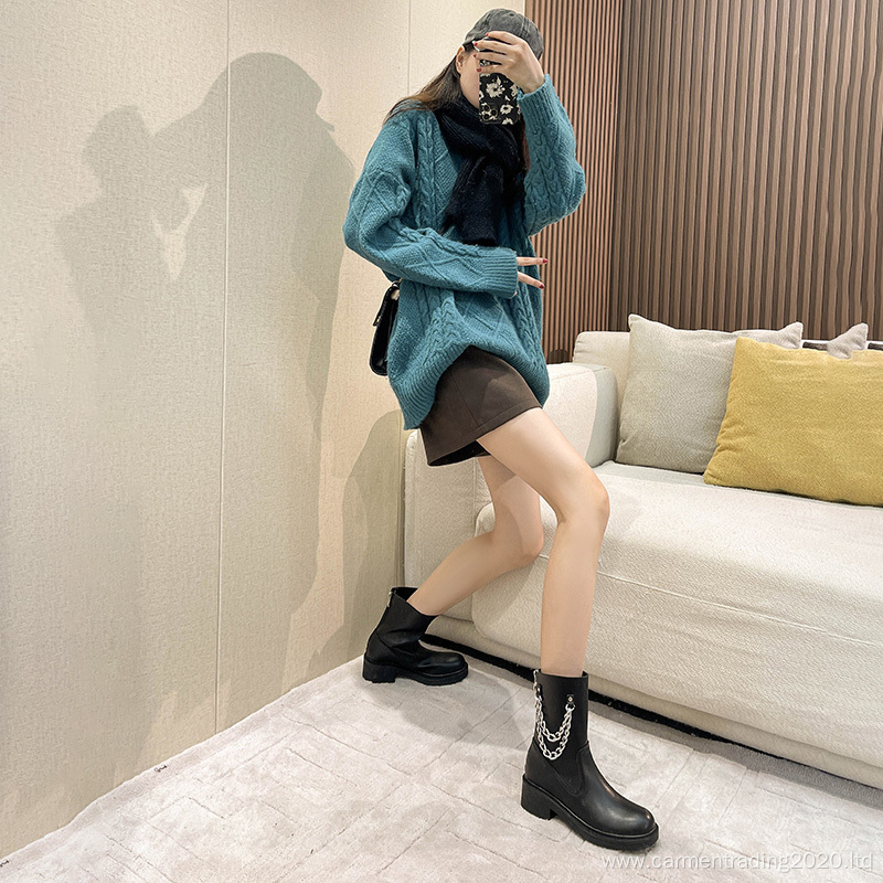 Classic design round fashion custom women's leather boots