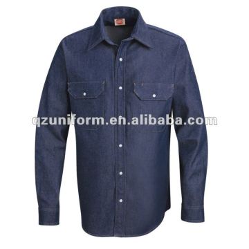 HOT!mens stone washed flame resistant Workwear denim casual shirt