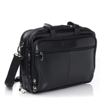 Customized Top-Zip Black Laptop Leather Messenger Bag