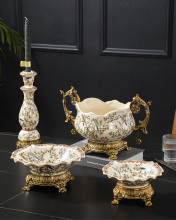 China Manufacture Antique Decorative Luxury Handmade Ceramic Flowers Crafts Turkish Ceramic Decor with Alloy Base