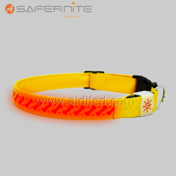 Yellow Leather Glowing Light Up Dog Collar