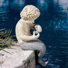 Outdoor art work hand carved stone little mermaid sculpture