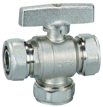 Compression three ways brass ball valve
