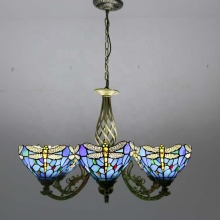 LongHuiJing Luxury European Tiffany Stained Glass Dragonfly Chandelier