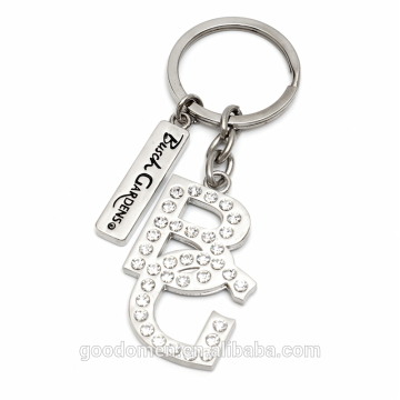 alphabet rhinestone metal custom keychain keyring