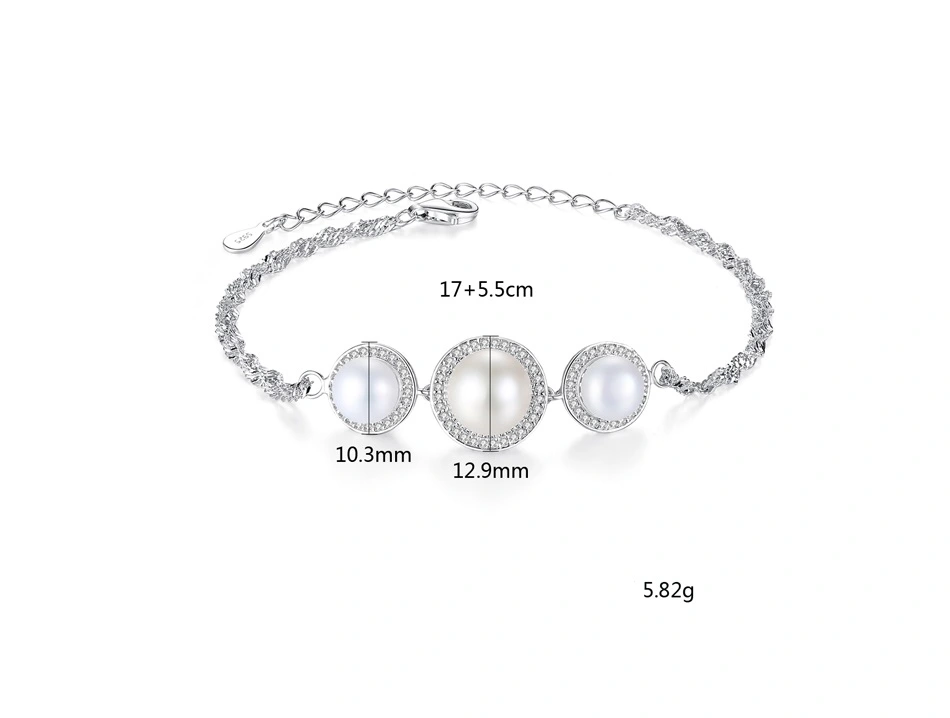 Elegant S925 Silver Jewelry Freshwater Pearl Silver Strand Bracelet