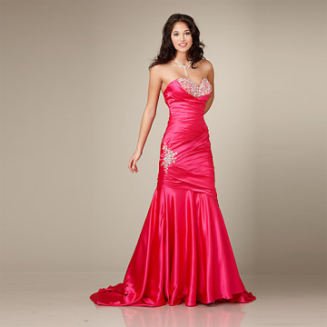 Fabulous Flattering Mermaid Sweetheart Strapless Chapel Train Satin Beading Evening Dress