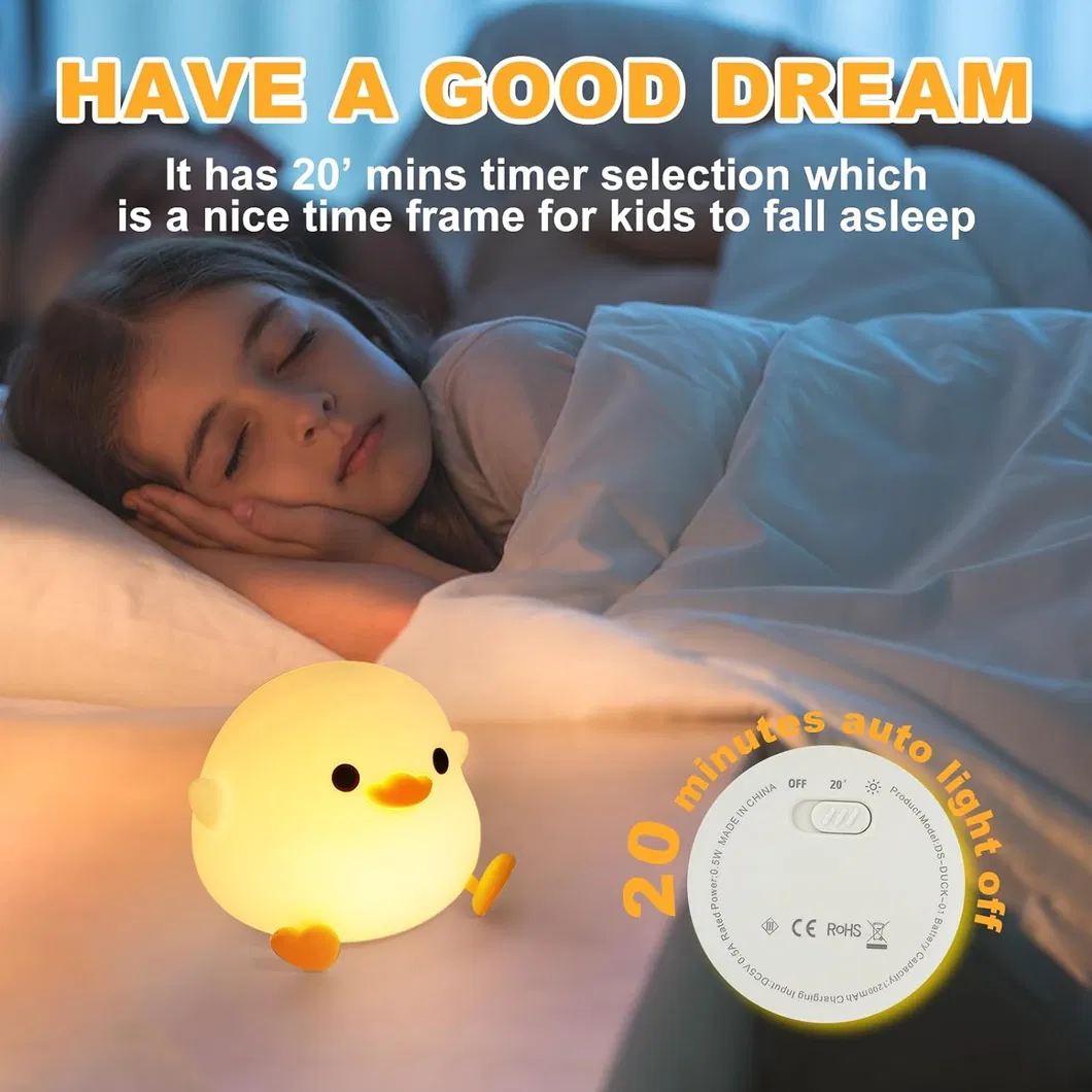 Silicone Duck Night Light with USB Charging for Sleeping Ambiance
