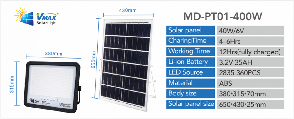 400W بقعة ضوء الشمسية مع جهاز التحكم عن بعد