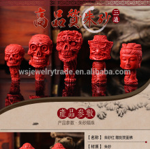 Native cinnabar carve stereoscopic Semi finished Pendant Guru Beads factory wholesale