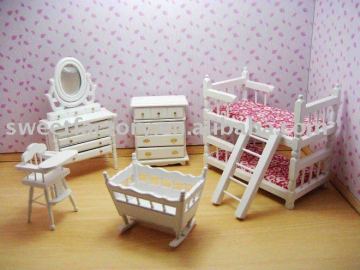 Dolls houses wooden miniatures babyroom furnitures set