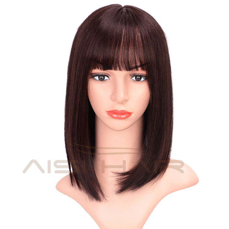 Aisi Hair Cheap 100% Brazilian Human Dark Brown Short Bob Hair Wig Silky Straight Silk Base Human Hair Wigs For Black Women