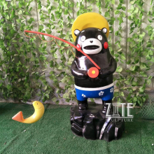 Custom black resin animal fiberglass cartoon bear fishing sculpture