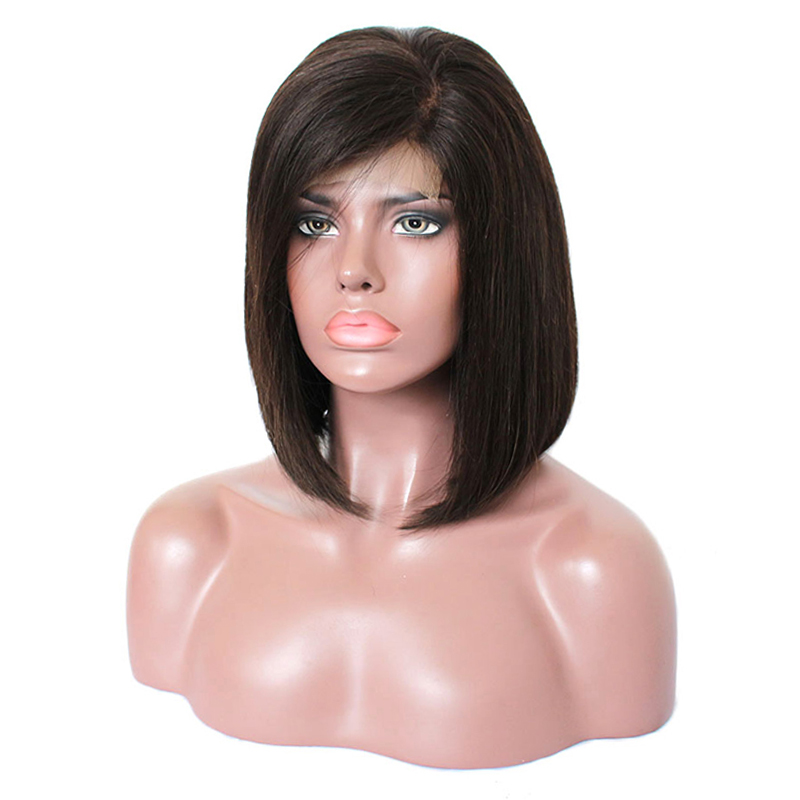 Ready to ship 10" 12" 4x4 lace bob closure wig, virgin hair indian short cut bob wig with side bangs